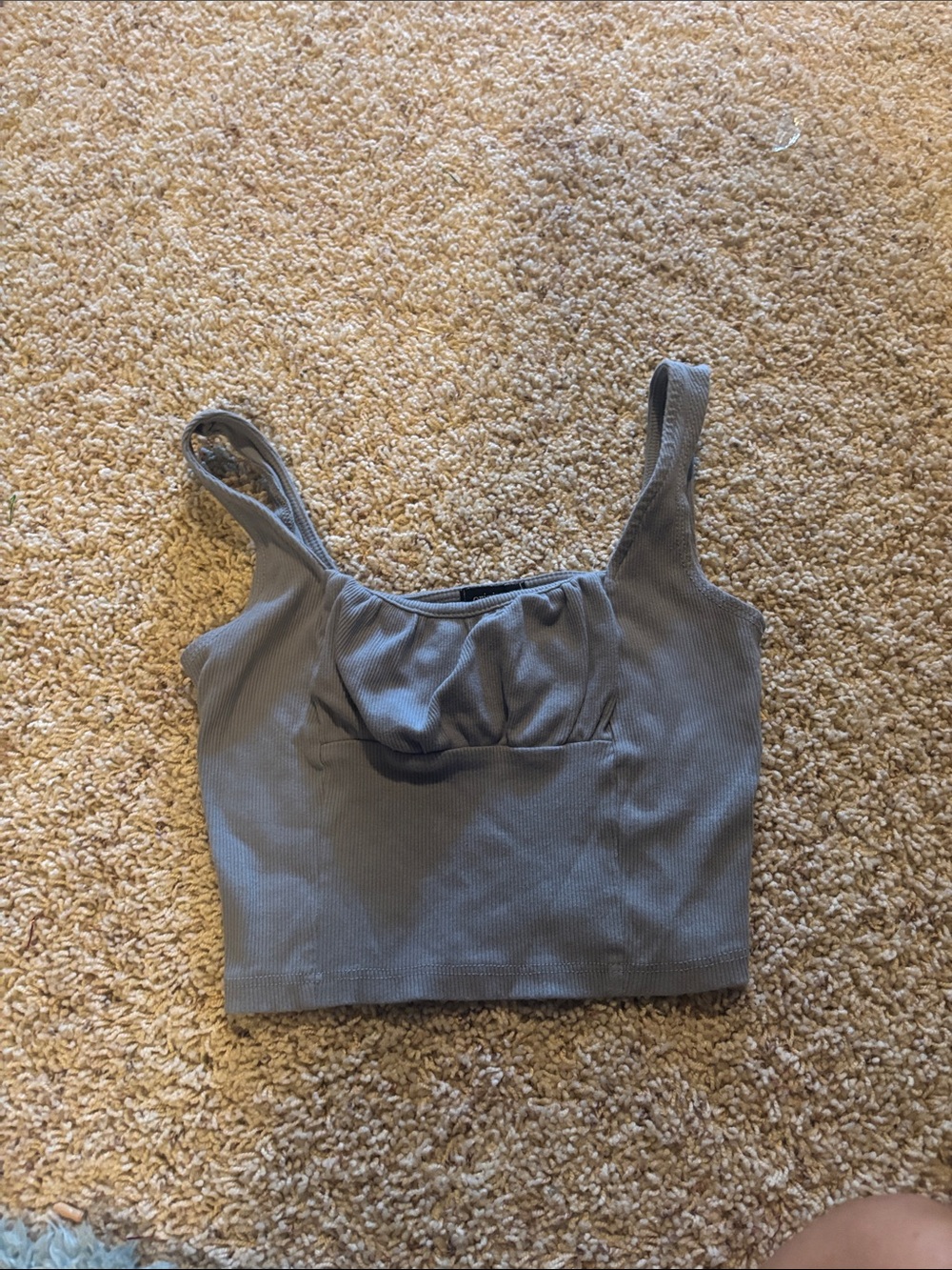 Gray Ribbed Tank Top with Shelf Bra